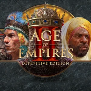 کاور بازی Age of Empires II: Definitive Edition با لوگوی رسمی بازی روی چهره جنگجویان