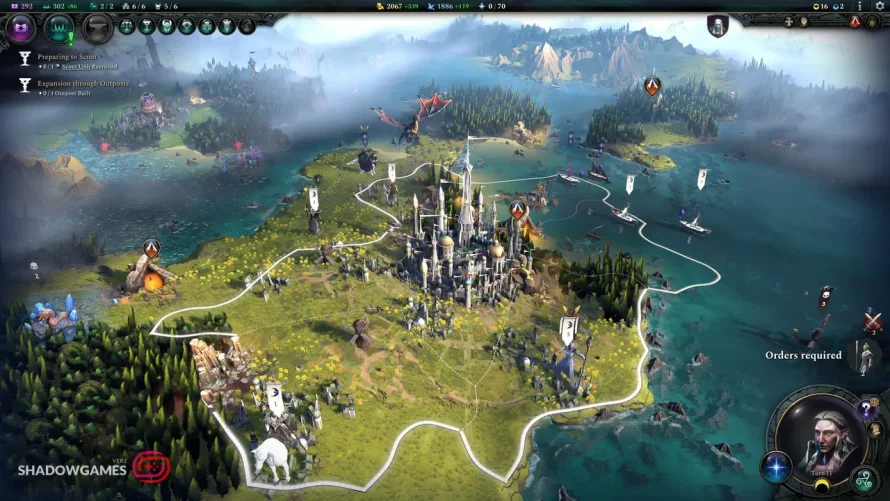 شهری با برج های سفید در دل قلمرو ساحلی در بازی آنلاین Age of Wonders 4