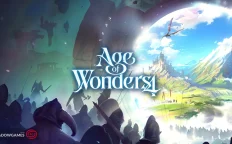 کاور بازی Age of Wonders 4 با لوگوی رسمی بازی روی سپاه تاریک و دره سرسبز