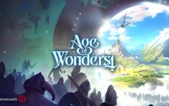 کاور بازی Age of Wonders 4 با لوگوی رسمی بازی روی سپاه تاریک و دره سرسبز