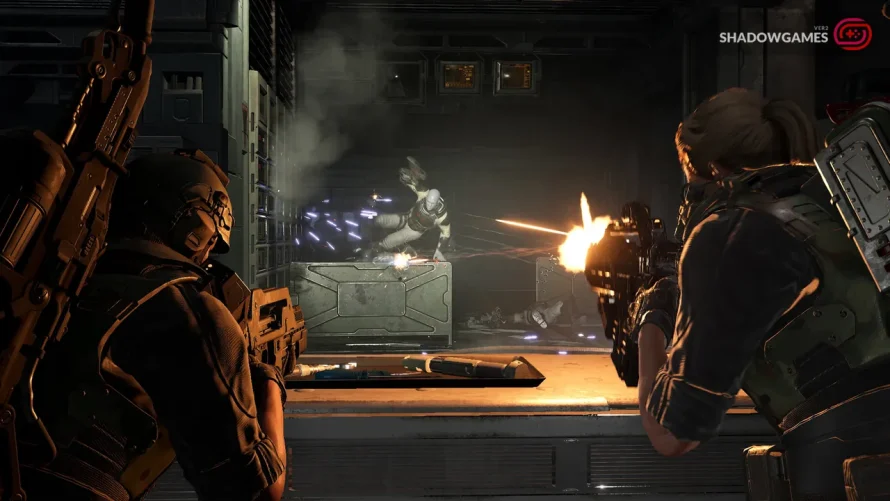 تفنگداران پشت پیشخوان در حال شلیک به دشمنی رنگ پریده در بازی Aliens: Fireteam Elite 2