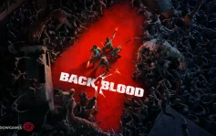 کاور بازی Back 4 Blood با لوگوی رسمی بازی روی چهار بازمانده میان انبوه هیولا ها