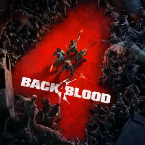 کاور بازی Back 4 Blood با لوگوی رسمی بازی روی چهار بازمانده میان انبوه هیولا ها