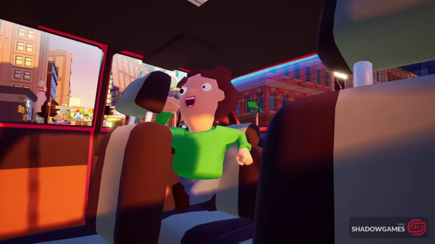 جوانی با پیراهن سبز در حال فریاد داخل ماشین در بازی آنلاین Backseat Drivers