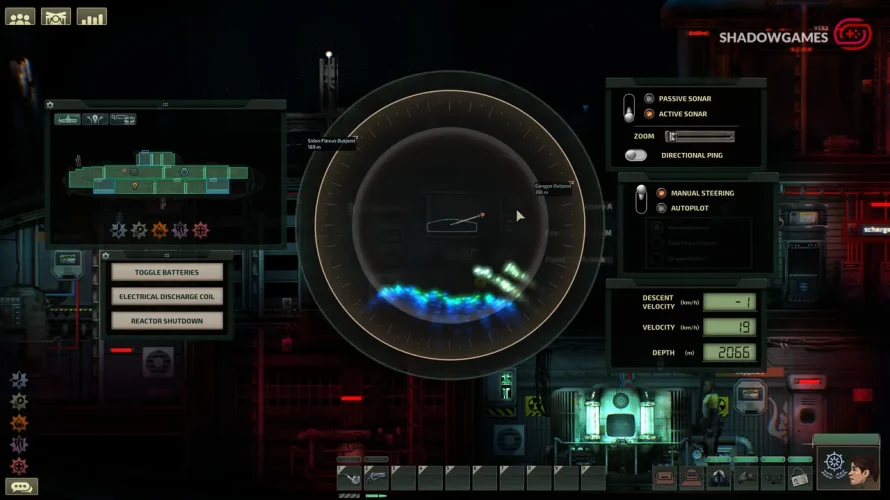 صفحه سونار و کنترل هدایت زیردریایی در عمق دریا در بازی Barotrauma