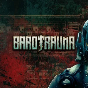 کاور بازی Barotrauma با لوگوی رسمی بازی روی جمجمه ای درون کلاه لباس غواصی