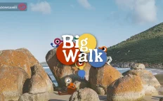 کاور بازی Big Walk با لوگوی رسمی بازی روی صخره های نارنجی کنار دریا