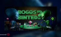 کاور بازی Bogos Binted? با لوگوی رسمی بازی روی دو آدم فضایی دور میز کارت