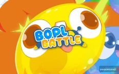 کاور بازی Bopl Battle با لوگوی رسمی بازی روی اسلایم های زرد و آبی چشم درشت