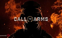 کاور بازی Call to Arms با لوگوی رسمی بازی روی سایه سربازی میان شعله ها