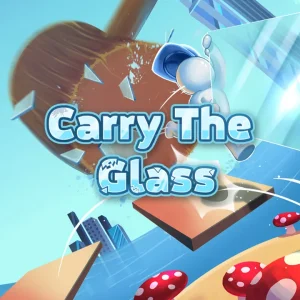 کاور بازی Carry The Glass با لوگوی رسمی بازی روی دو کارگر و چکش چوبی بزرگ