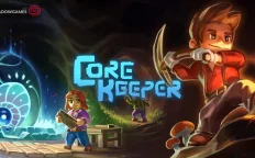 کاور بازی Core Keeper با لوگوی رسمی بازی روی پسری کلنگ به دست در غار