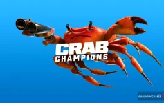 کاور بازی Crab Champions با لوگوی رسمی بازی روی خرچنگ قرمز با تفنگ دولول