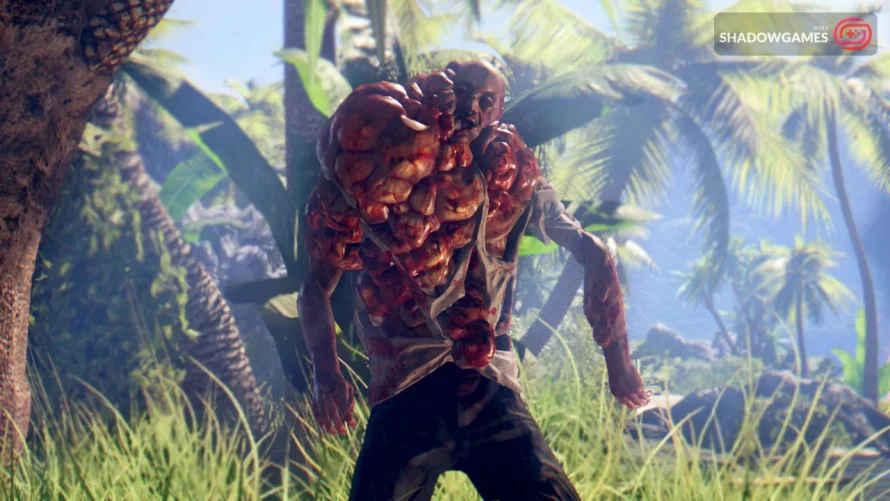 زامبی متورم با بدنی پر از غده در جنگل گرمسیری در بازی Dead Island Definitive Edition
