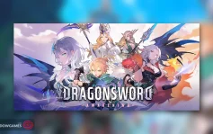 کاور بازی DragonSword : Awakening با لوگوی رسمی بازی روی گروهی از قهرمانان انیمه ای