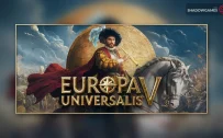 کاور بازی Europa Universalis V با لوگوی رسمی بازی روی فرمانده ای سوار بر اسب سفید