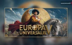 کاور بازی Europa Universalis V با لوگوی رسمی بازی روی فرمانده ای سوار بر اسب سفید