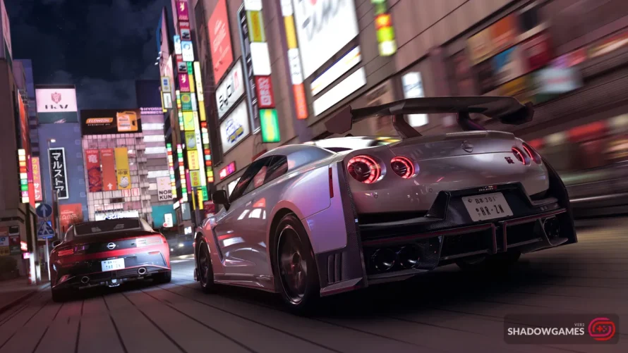 دو ماشین اسپرت در خیابان شبانه پر از تابلوی نئون در بازی آنلاین Forza Horizon 6