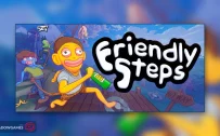 کاور بازی Friendly Steps با لوگوی رسمی بازی روی چند شخصیت کارتونی بسته شده با طناب