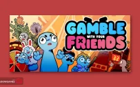 کاور بازی Gamble With Your Friends با لوگوی رسمی بازی روی آدمک های آبی بامزه