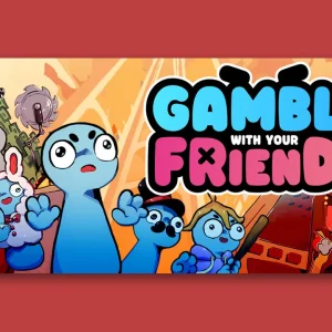 کاور بازی Gamble With Your Friends با لوگوی رسمی بازی روی آدمک های آبی بامزه
