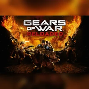 کاور بازی Gears of War: Reloaded با لوگوی رسمی بازی روی سربازان مسلح میان شعله ها