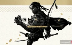 کاور بازی Ghost of Tsushima DIRECTOR'S CUT با لوگوی رسمی بازی روی سامورایی سیاه پوش
