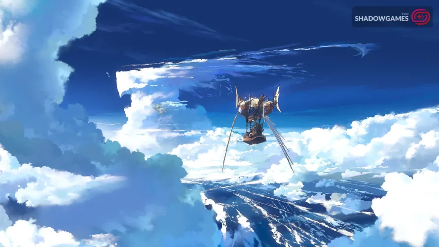 کشتی پرنده ای میان ابرهای سفید و آسمان آبی در بازی آنلاین Granblue Fantasy: Relink
