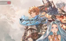 کاور بازی Granblue Fantasy: Relink با لوگوی رسمی بازی روی قهرمان زره پوش و اژدهای کوچک