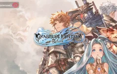 کاور بازی Granblue Fantasy: Relink با لوگوی رسمی بازی روی قهرمان زره پوش و اژدهای کوچک