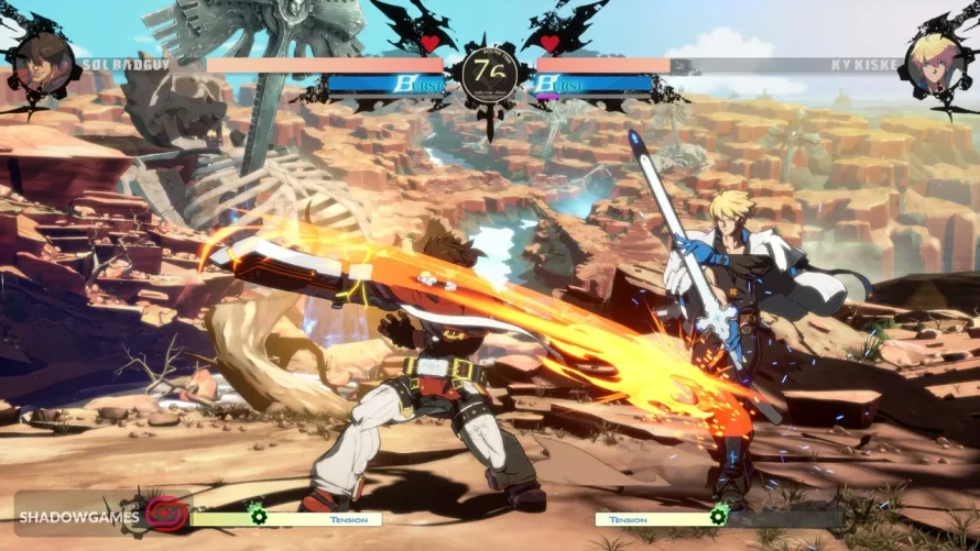 ضربه شمشیر آتشین Sol Badguy به Ky Kiske در بازی آنلاین GUILTY GEAR -STRIVE-