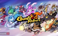 کاور بازی Gunfire Reborn با لوگوی رسمی بازی روی قهرمان های حیوانی مسلح