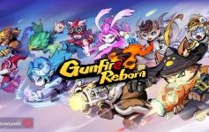 کاور بازی Gunfire Reborn با لوگوی رسمی بازی روی قهرمان های حیوانی مسلح