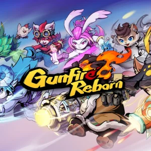 کاور بازی Gunfire Reborn با لوگوی رسمی بازی روی قهرمان های حیوانی مسلح