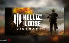 کاور بازی Hell Let Loose: Vietnam با لوگوی رسمی بازی روی سرباز و انفجار کنار رودخانه