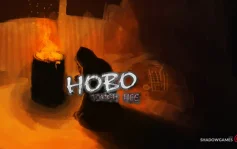 کاور بازی Hobo: Tough Life با لوگوی رسمی بازی روی فردی کنار بشکه ای شعله ور
