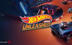 کاور بازی HOT WHEELS UNLEASHED با لوگوی رسمی بازی روی ماشین ها در پیست نارنجی