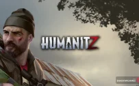 کاور بازی HumanitZ با لوگوی رسمی بازی روی مردی ریشو با تفنگ دوربین دار