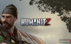 کاور بازی HumanitZ با لوگوی رسمی بازی روی مردی ریشو با تفنگ دوربین دار