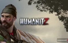 کاور بازی HumanitZ با لوگوی رسمی بازی روی مردی ریشو با تفنگ دوربین دار
