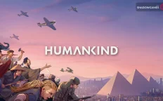 کاور بازی HUMANKIND با لوگوی رسمی بازی روی مردمانی از دوره های مختلف و اهرام