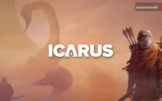 کاور بازی ICARUS با لوگوی رسمی بازی روی کمانداری نقاب دار در غبار نارنجی