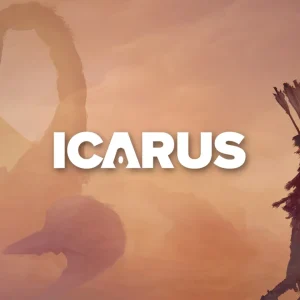 کاور بازی ICARUS با لوگوی رسمی بازی روی کمانداری نقاب دار در غبار نارنجی