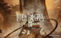 کاور بازی Little Nightmares III با لوگوی رسمی بازی روی دو کودک و دستی غول پیکر
