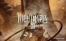 کاور بازی Little Nightmares III با لوگوی رسمی بازی روی دو کودک و دستی غول پیکر