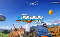 کاور بازی Microsoft Flight Simulator 2024 با لوگوی رسمی بازی روی هواپیمای آتش نشان و بالن