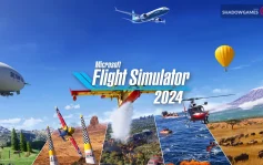 کاور بازی Microsoft Flight Simulator 2024 با لوگوی رسمی بازی روی هواپیمای آتش نشان و بالن