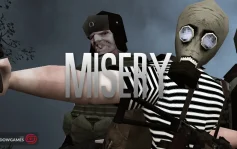 کاور بازی MISERY با لوگوی رسمی بازی روی بازماندگانی با ماسک ضدگاز و کلاه پشمی