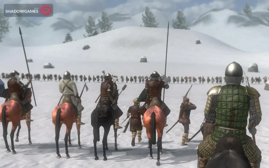 سواران نیزه دار در برابر صف دشمن روی برف در بازی Mount & Blade: Warband