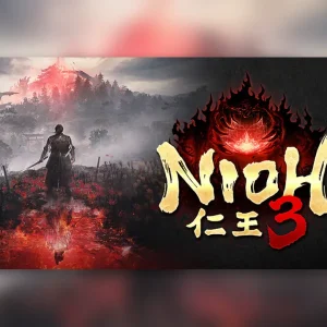 کاور بازی Nioh 3 با لوگوی رسمی بازی روی جنگجوی تنها در دشت سرخ